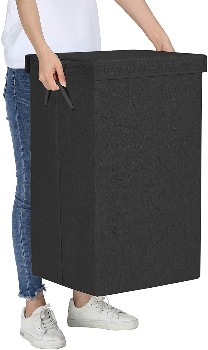 Opvouwbare wasmand met deksel en handvaten, 85L - zwart