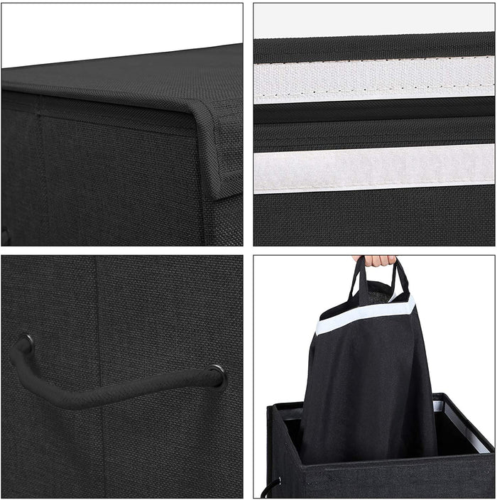 Opvouwbare wasmand met deksel en handvaten, 85L - zwart