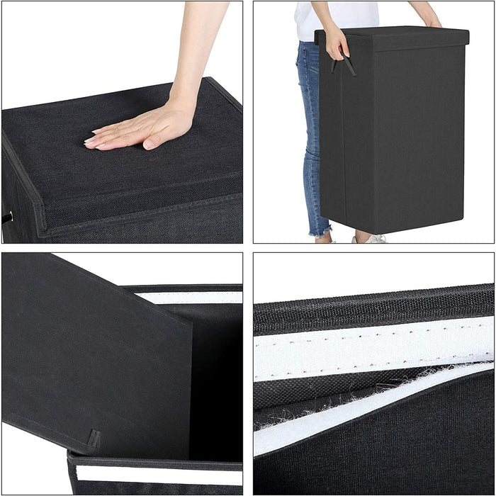 Opvouwbare wasmand met deksel en handvaten, 85L - zwart