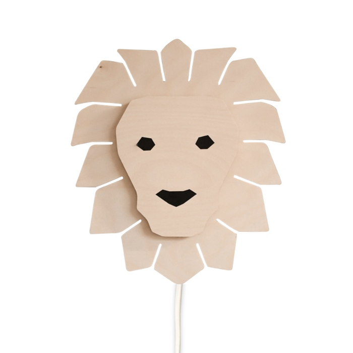 Houten wandlamp kinderkamer | Leeuw - blank