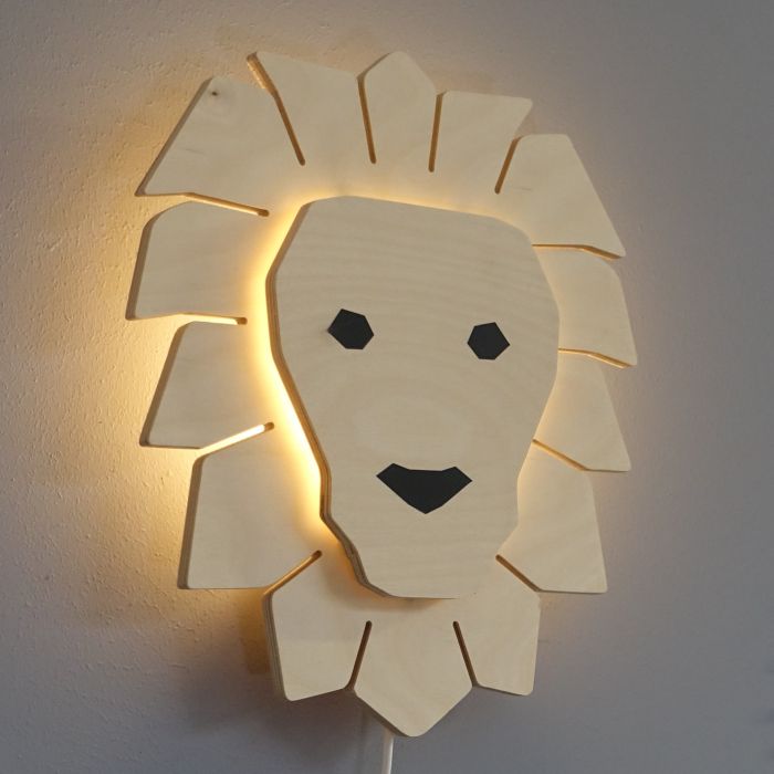 Houten wandlamp kinderkamer | Leeuw - blank