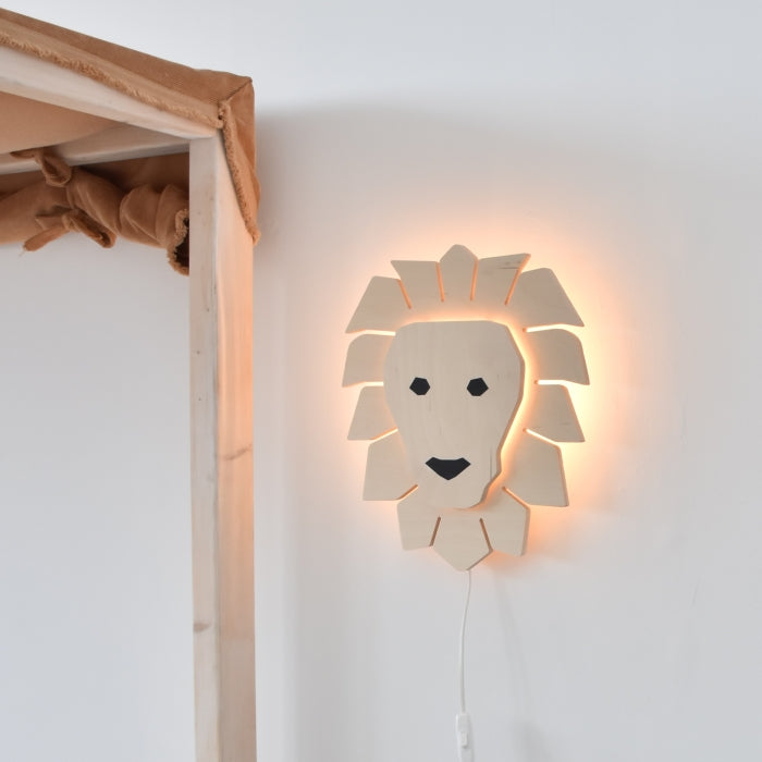Houten wandlamp kinderkamer | Leeuw - blank