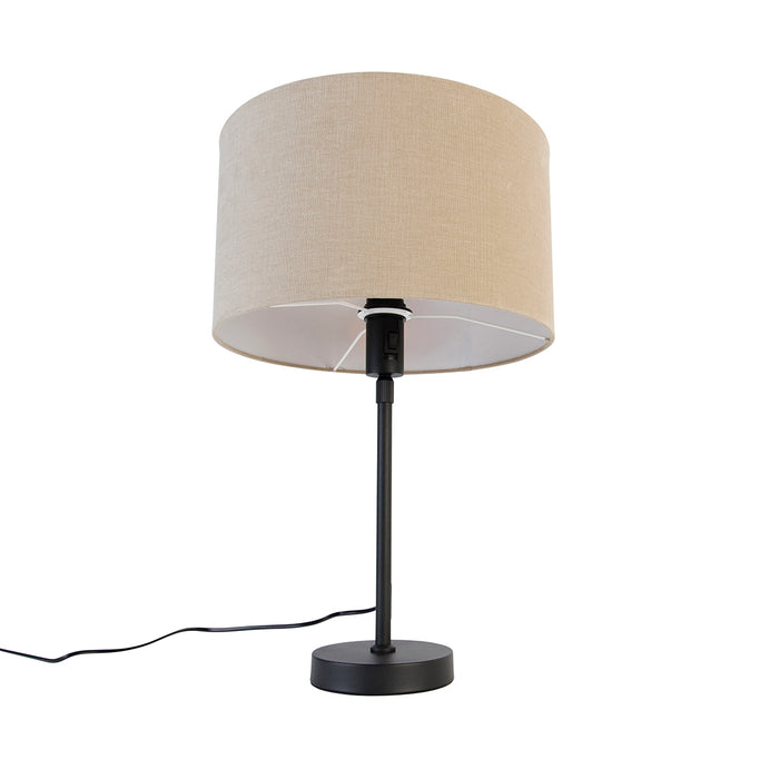 QAZQA Tafellamp zwart verstelbaar met kap lichtbruin 35 cm - Parte