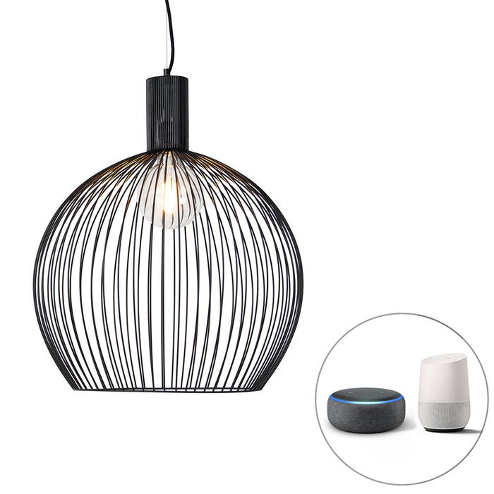 QAZQA Smart ronde hanglamp zwart 50 cm incl. Wifi G95 - Dos