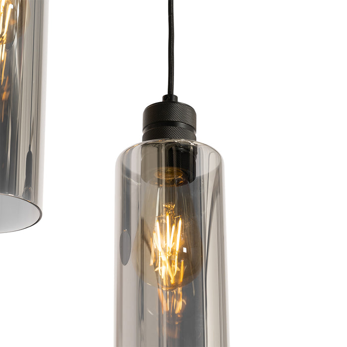 QAZQA Moderne hanglamp zwart met smoke glas 3-lichts - Stavelot