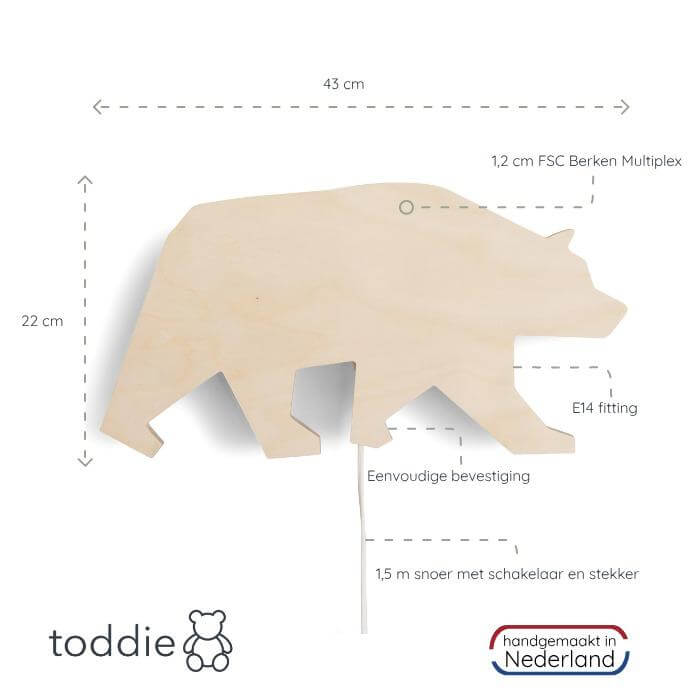 Houten wandlamp kinderkamer | Beer - blank