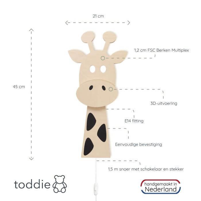 Houten wandlamp kinderkamer | Giraffe - blank
