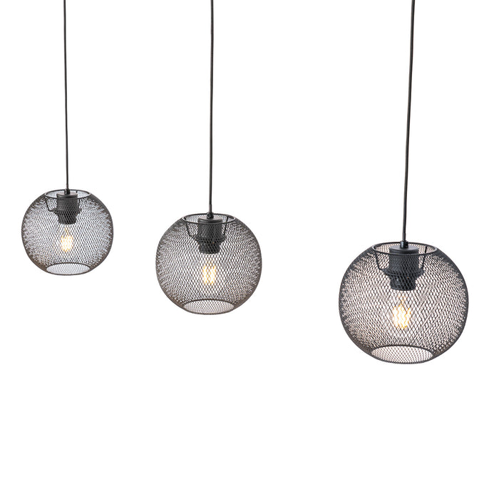 QAZQA Industriële hanglamp zwart 3-lichts - Flor