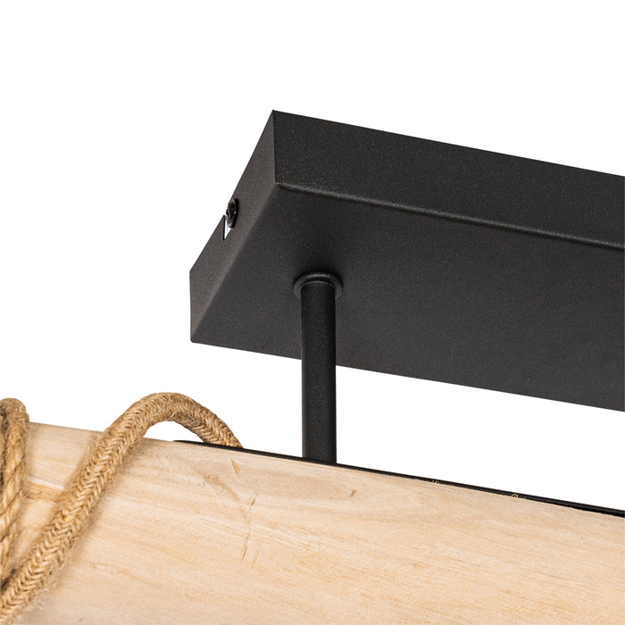 QAZQA Landelijke hanglamp zwart met hout 3-lichts - Yura