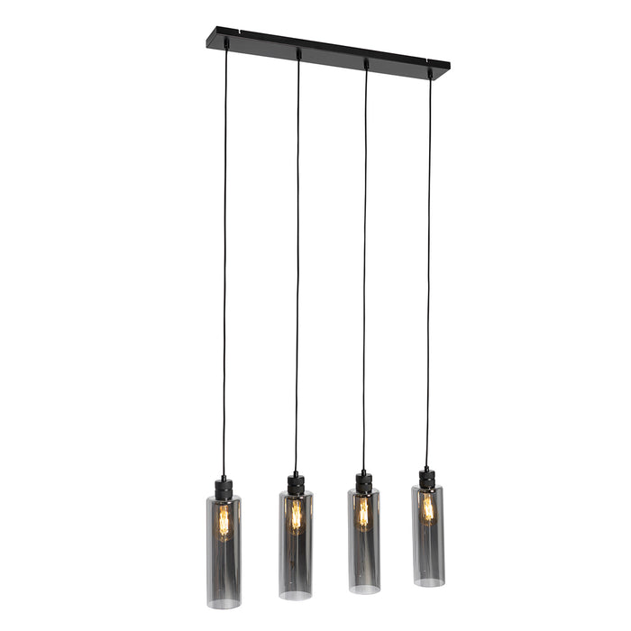 QAZQA Moderne hanglamp zwart met smoke glas 4-lichts - Stavelot