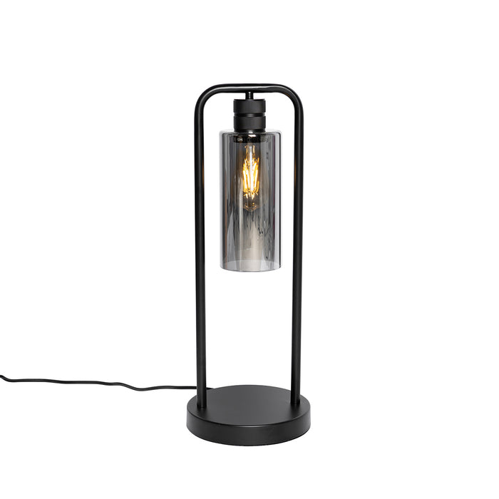 QAZQA Moderne tafellamp zwart met smoke glas - Stavelot