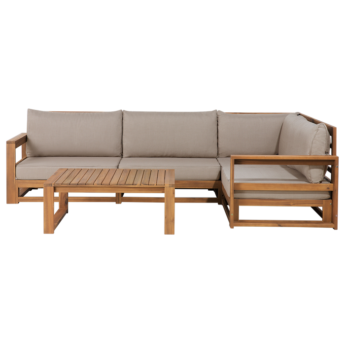 Beliani - TIMOR - Loungeset voor 4 - Taupe - FSCÂ® acaciahout