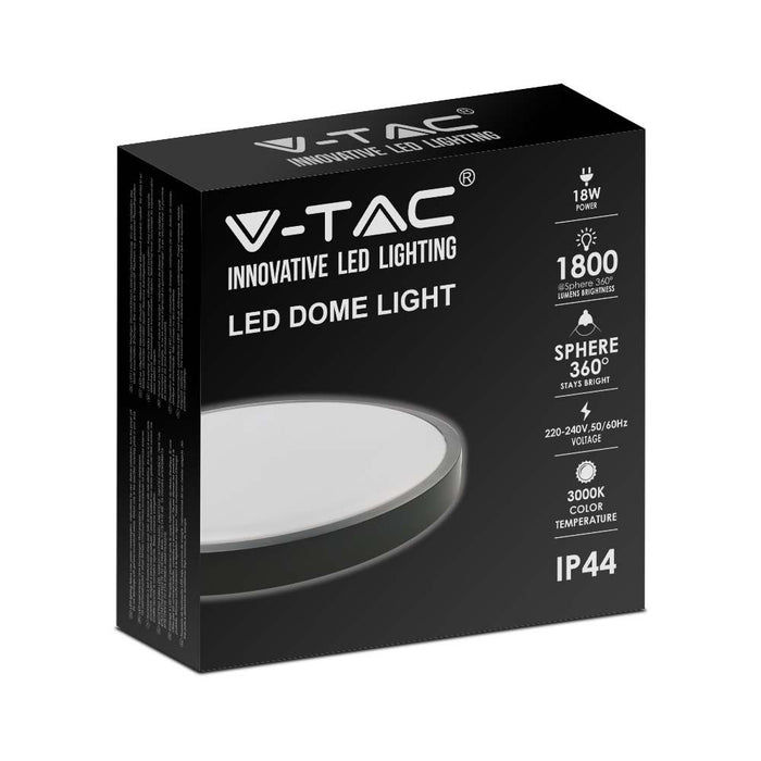 V-TAC VT-8618B-RD LED ronde plafonnière - Zwart - 225mm - IP44 -