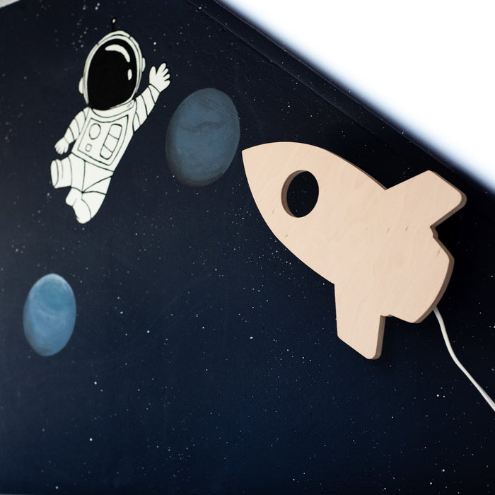 Houten wandlamp kinderkamer | Raket - blank