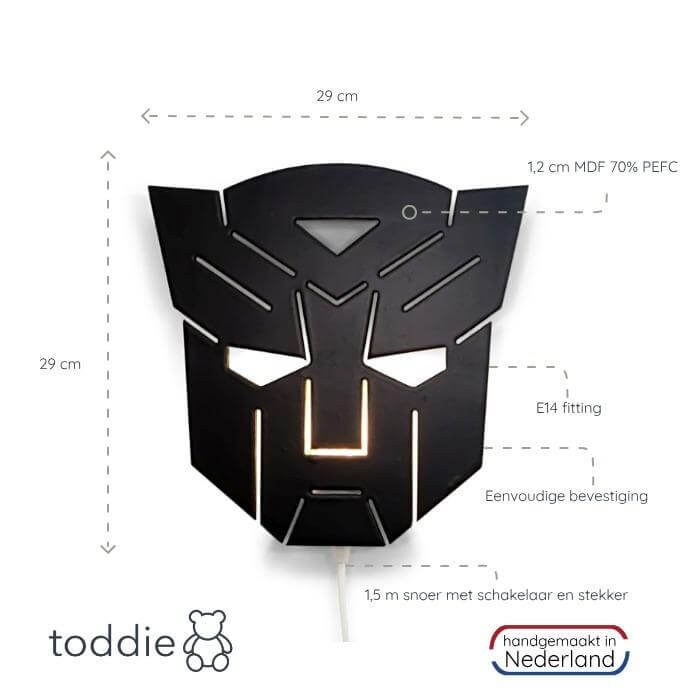 Houten wandlamp kinderkamer | Transformer - zwart