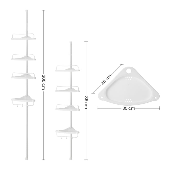 Praktisch doucherek - 4 schappen - verstelbaar in hoogte - wit