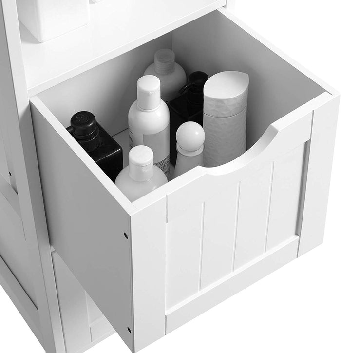 Hoge badkamerkast - 2 lades en 3 vakken - 30x141.5x30 cm - wit