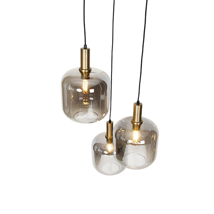QAZQA Design hanglamp zwart met goud en smoke glas 3-lichts - Zuzanna