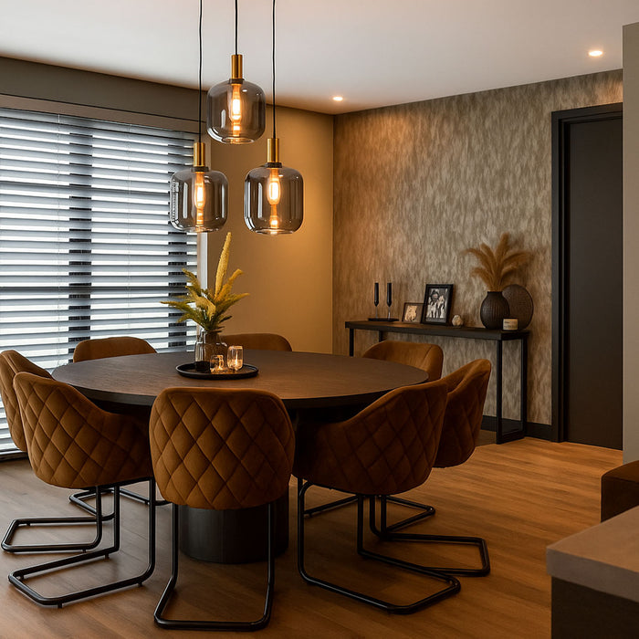 QAZQA Design hanglamp zwart met goud en smoke glas 3-lichts - Zuzanna