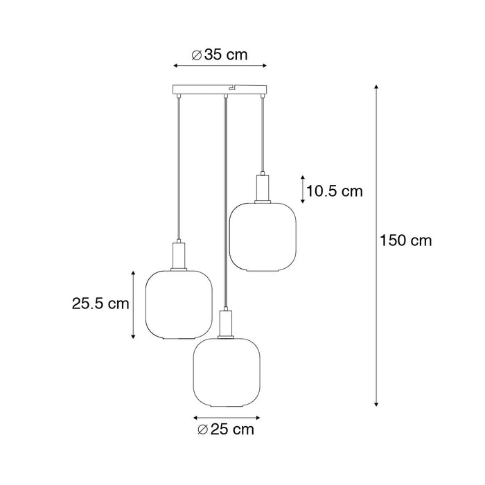 QAZQA Design hanglamp zwart met goud en smoke glas 3-lichts - Zuzanna