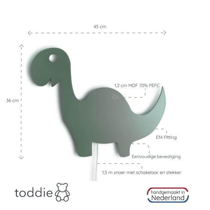 Houten wandlamp kinderkamer | Dino - groen