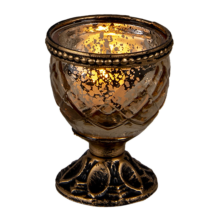 Clayre & Eef Theelichthouder Ø 6x8 cm Goudkleurig Glas Metaal Rond