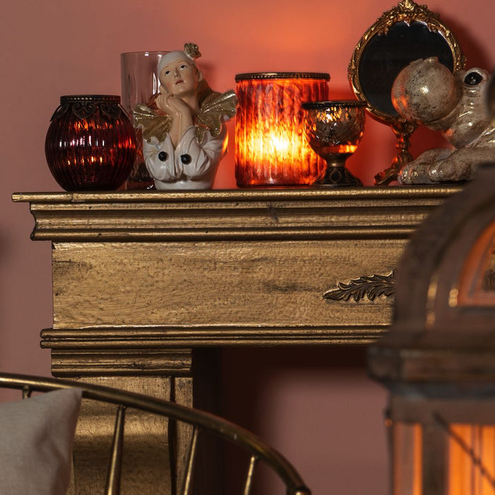 Clayre & Eef Theelichthouder Ø 6x8 cm Goudkleurig Glas Metaal Rond