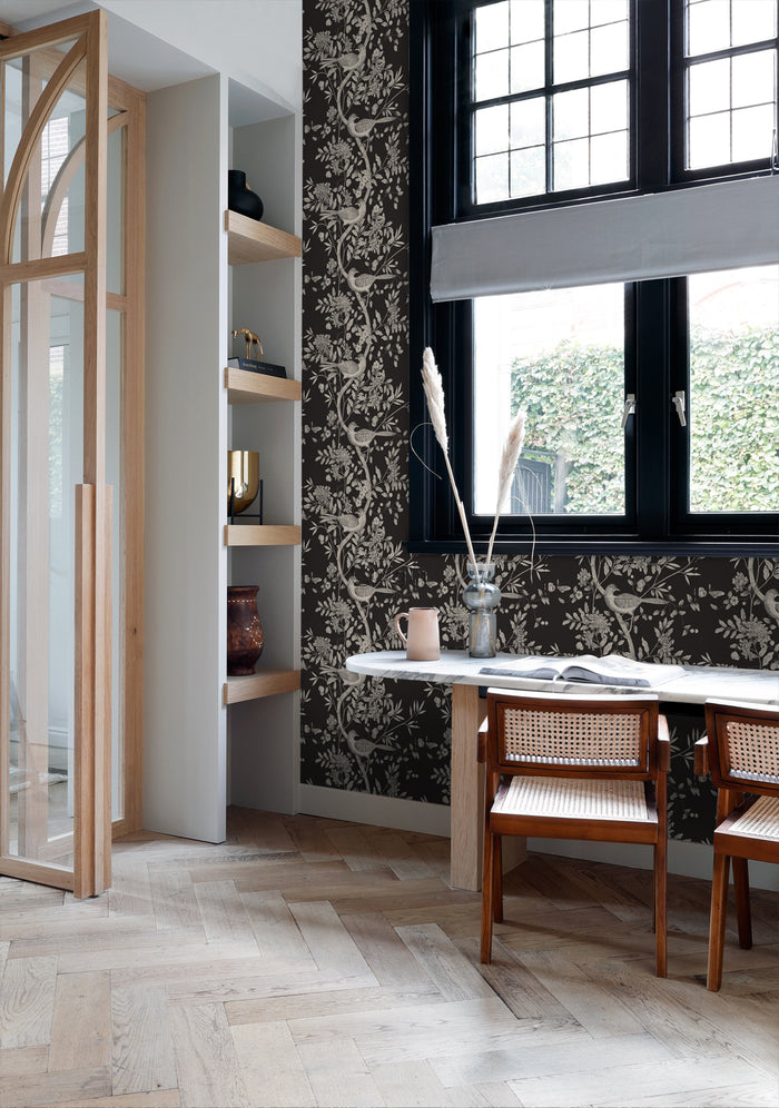 Origin Wallcoverings behang vogel gravure zwart - 347435 - 53 cm x 10,