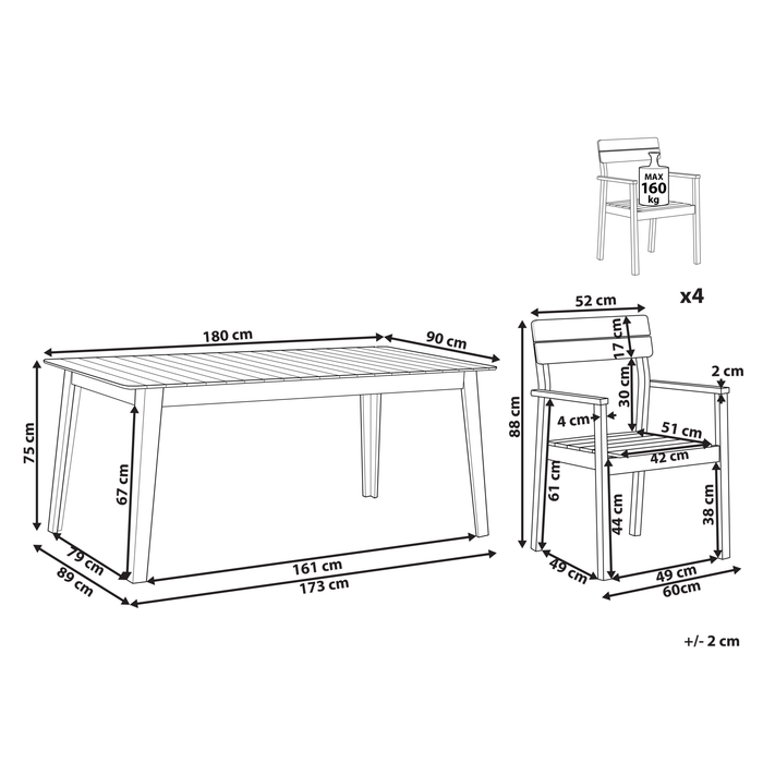 Beliani - FORNELLI - Tuinset voor 4 - Lichte houtkleur - Acaciahout
