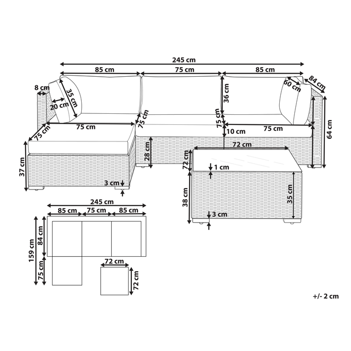 Beliani - SANO - Loungeset voor 4 - Grijs - PE rotan
