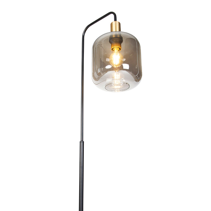 QAZQA Design vloerlamp zwart met goud en smoke glas - Zuzanna
