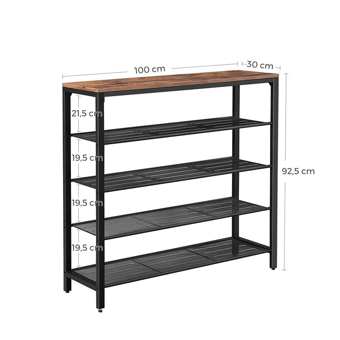 Schoenenrek - industriële look - 100x93x30 cm - vintage bruin