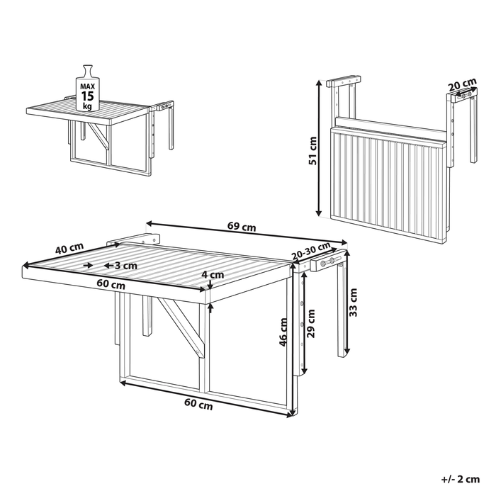 Beliani-UDINE -Tuintafel-Lichte houtkleur-69 x 70 cm-Acaciahout