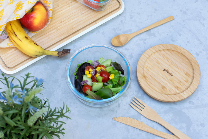 Pebbly - Snijplank met Sapgeul, Bamboe, Wit, 35 x 25 cm - Pebbly