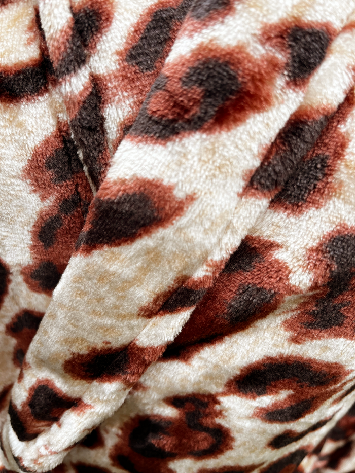 LINNICK Flanel Fleece Badjas Leopard - bruin