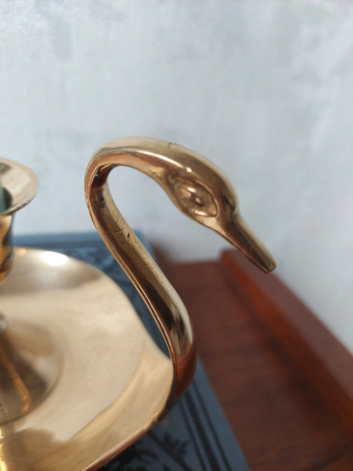 Reliving Set Messing Kaarsenhouders Zwaan Kerst