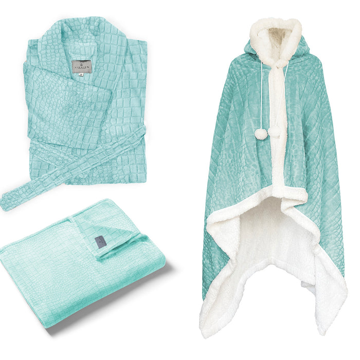 LINNICK Flanel Fleece Deken Croco - mint groen - 140x200cm