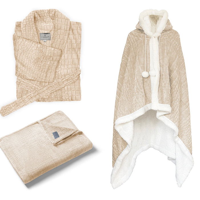 LINNICK Flanel Fleece Deken Croco - zand - 140x200cm