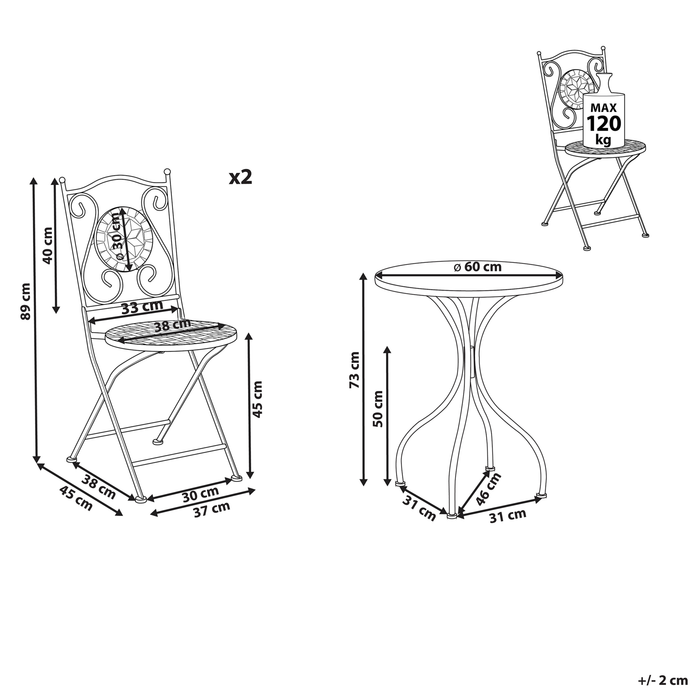 Beliani - CARIATI - Bistroset voor 2 - Zwart - IJzer