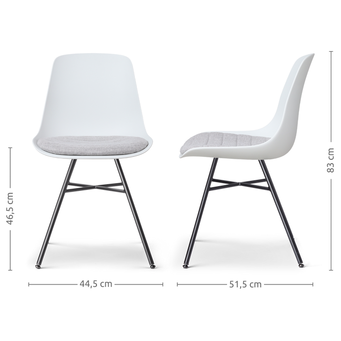 Nolon Noa-Liv Eetkamerstoel Wit - Lichtgrijs Kussen - Zwart Onderstel