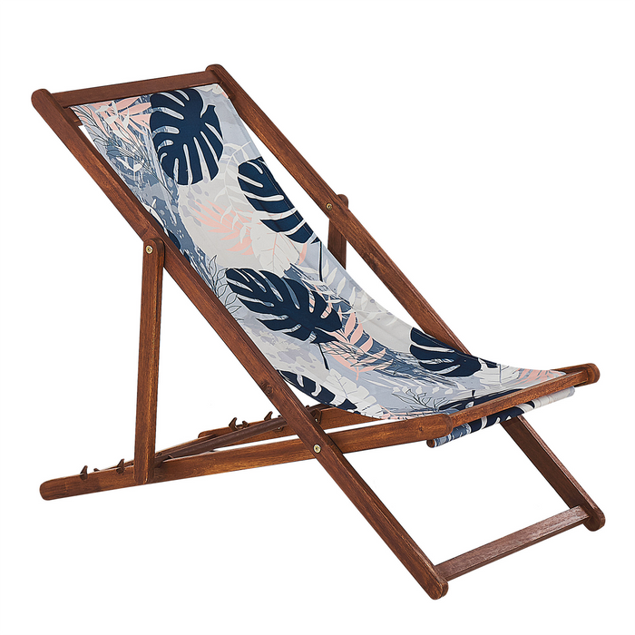 Beliani-ANZIO -Strandstoel set van 2-Donkerhout|Palm|Blauw-Polyester