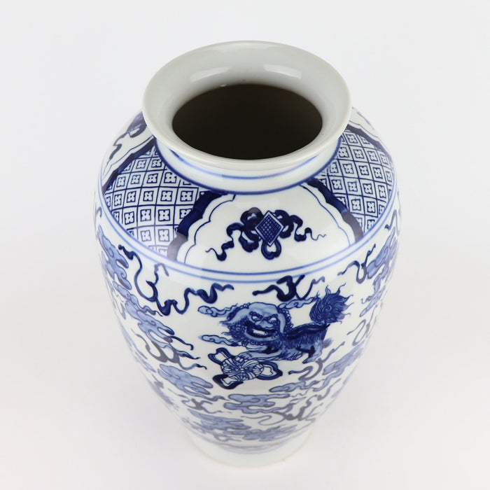 Fine Asianliving Chinese Vaas Blauw Wit Porselein
