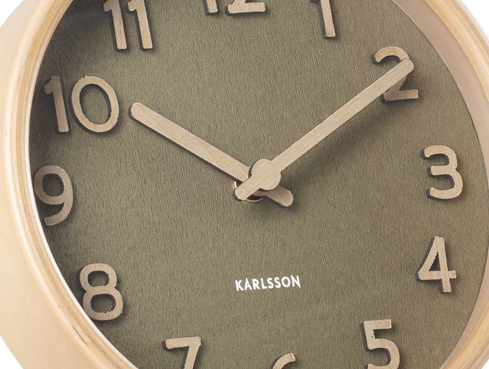 Karlsson - Table clock Pure wood grain moss green