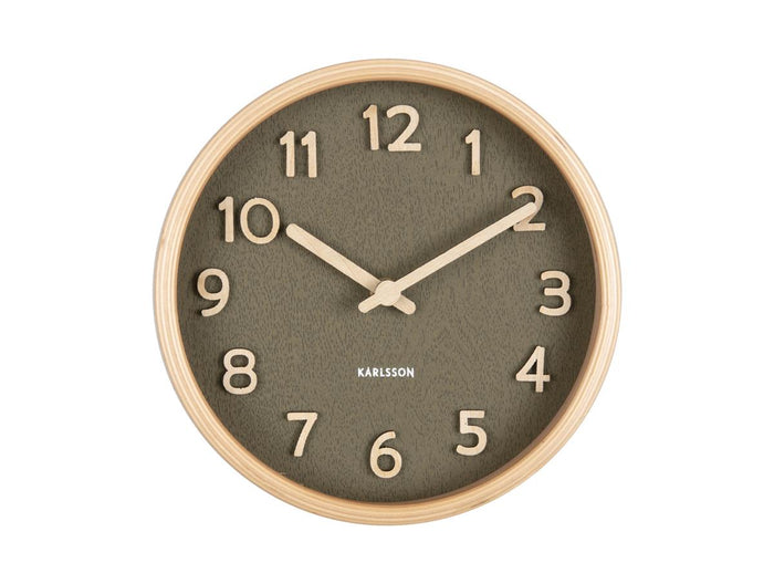 Karlsson - Table clock Pure wood grain moss green