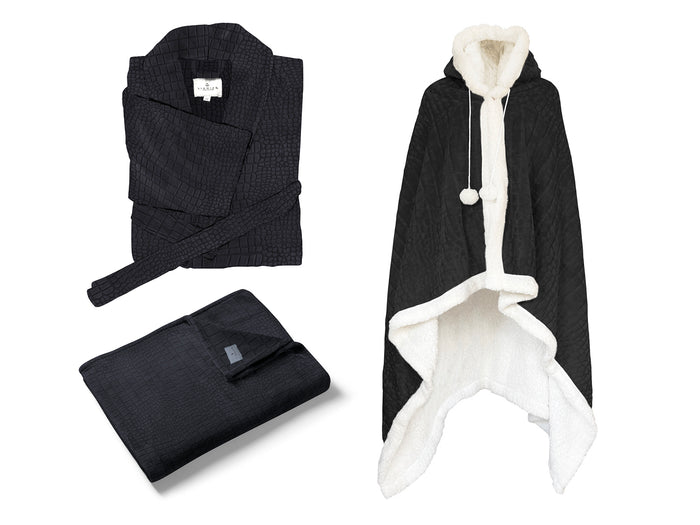 LINNICK Flanel Fleece Deken Croco - zwart - 140x200cm