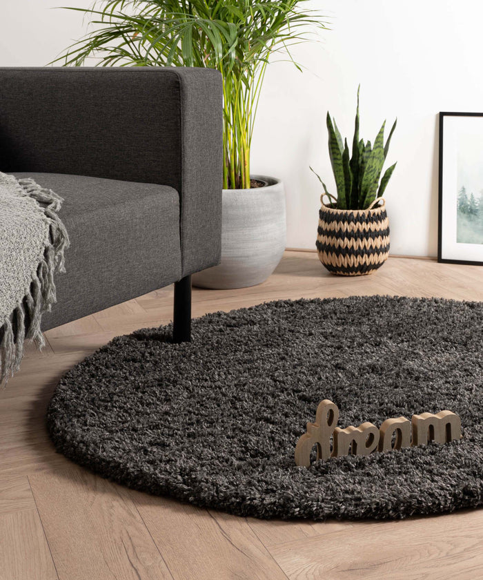 Tapeso Rond hoogpolig vloerkleed - Cozy Shaggy - donkergrijs - 120 cm