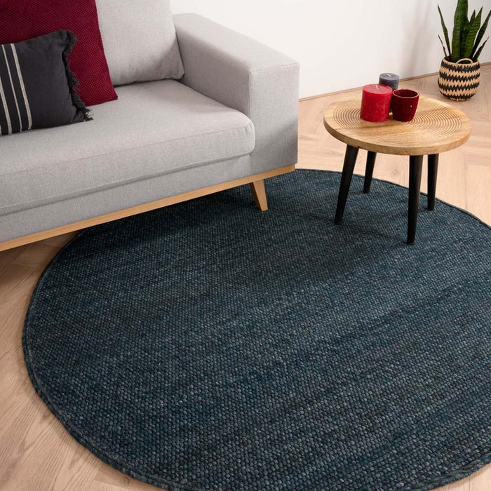 Nordic Weavers Rond wollen vloerkleed Lett - petrol - 190 cm