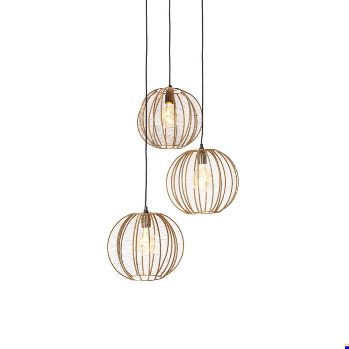 QAZQA Industriële hanglamp brons met zwart rond 3-lichts - Dong
