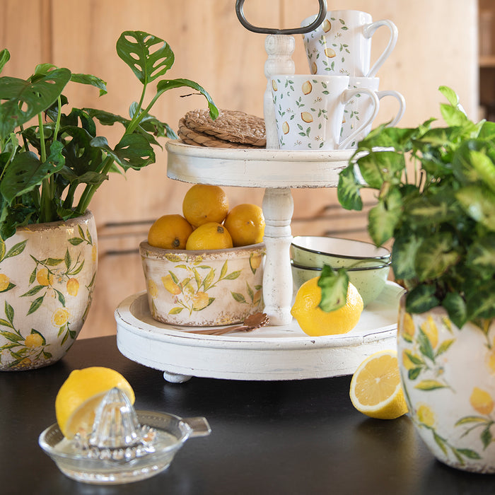 Clayre & Eef Bloempot Ø 14x14 cm Geel Keramiek Citroen