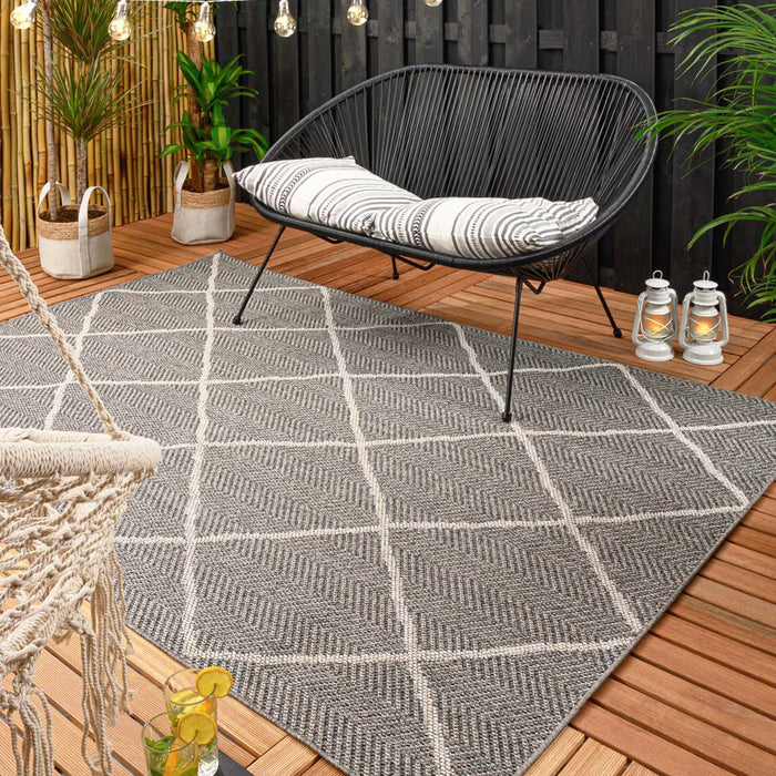 Boho&me Scandinavisch buitenkleed ruiten Verner -  grijs|crème -